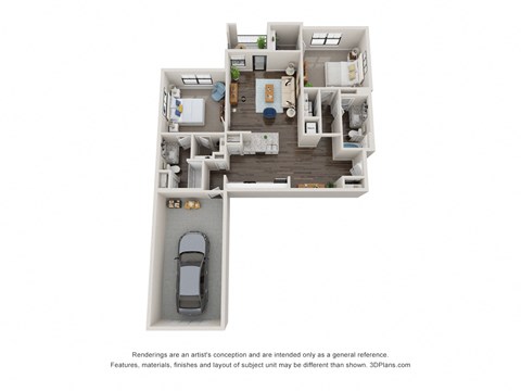 Floor plan for 2 beds, 2 baths, 1132 sqft